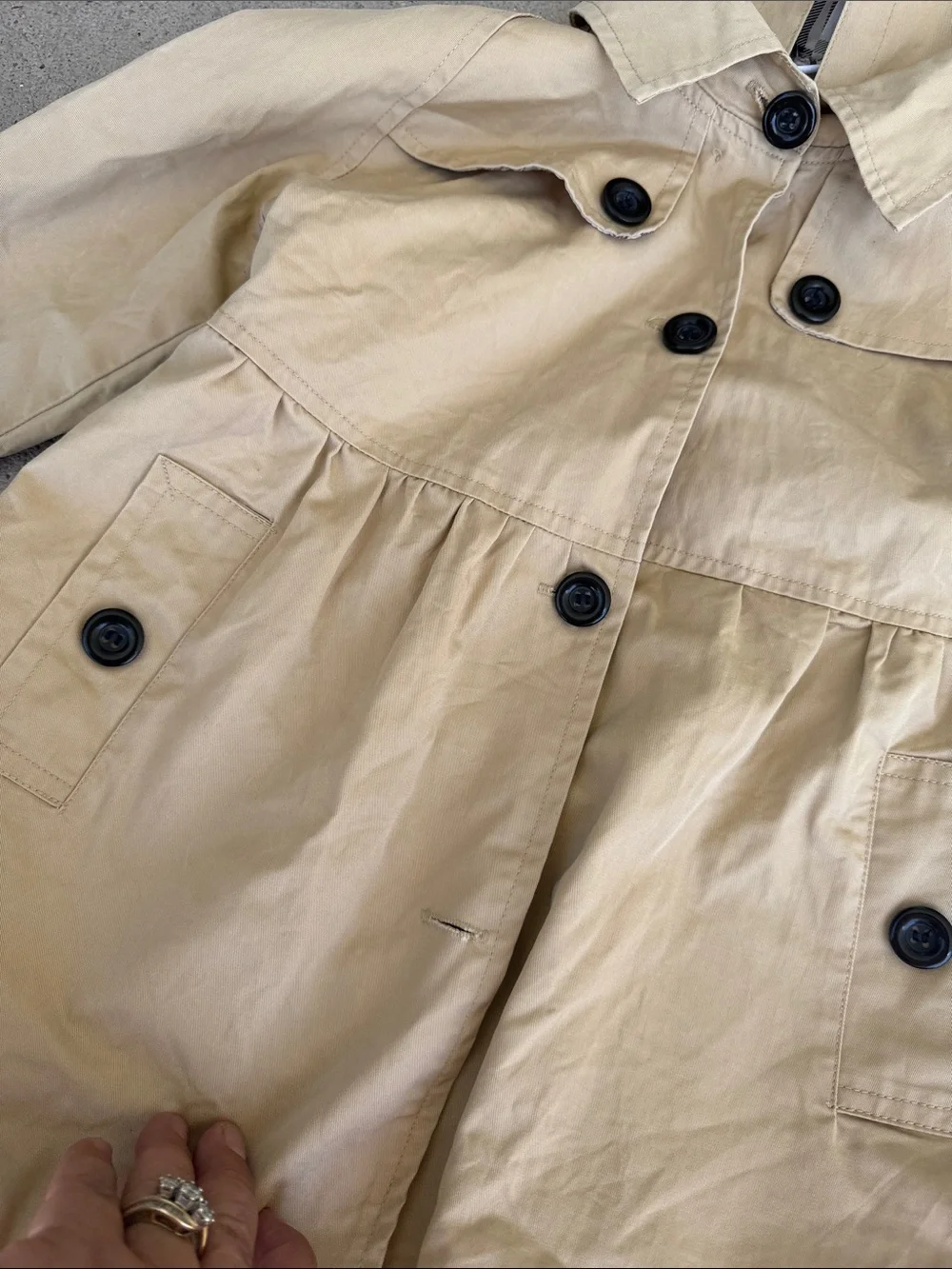 Children's Hooded Beige Raincoat with Plaid Lining